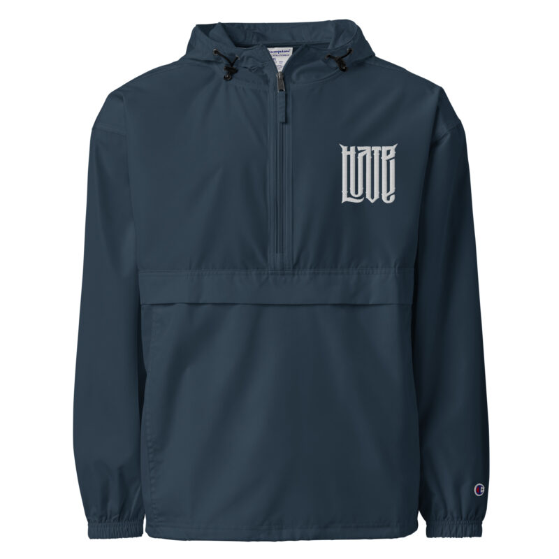 Zwischen Liebe und Hass – Bestickte, verstaubare Champion-Jacke – Champion – HOB Products