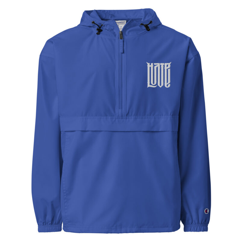 Zwischen Liebe und Hass – Bestickte, verstaubare Champion-Jacke – Champion – HOB Products