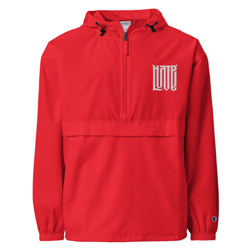 Zwischen Liebe und Hass – Bestickte, verstaubare Champion-Jacke – Champion – HOB Products