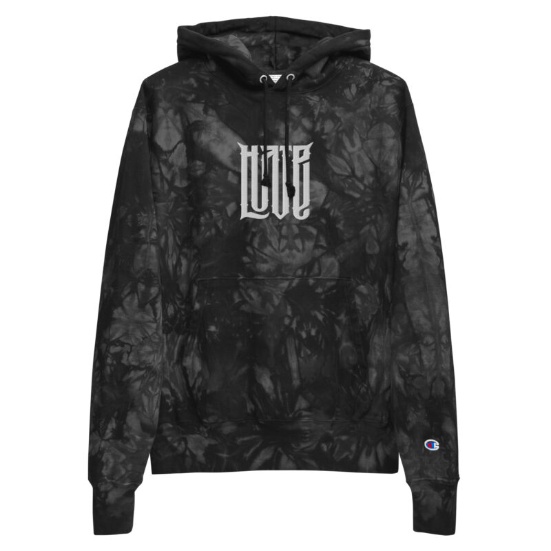 Zwischen Liebe und Hass – Unisex Champion-Batik-Kapuzenpullover – Champion – HOB Products