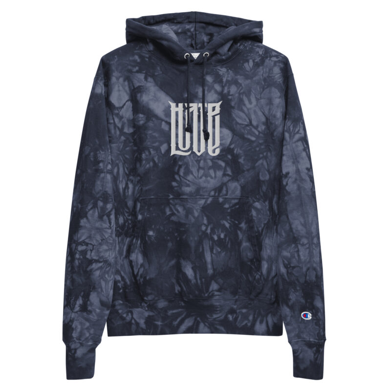 Zwischen Liebe und Hass – Unisex Champion-Batik-Kapuzenpullover – Champion – HOB Products