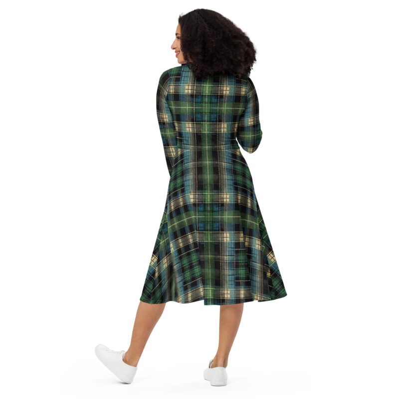 Tartan Muster - Langärmliges Midikleid mit Allover-Druck – Allover – HOB Products