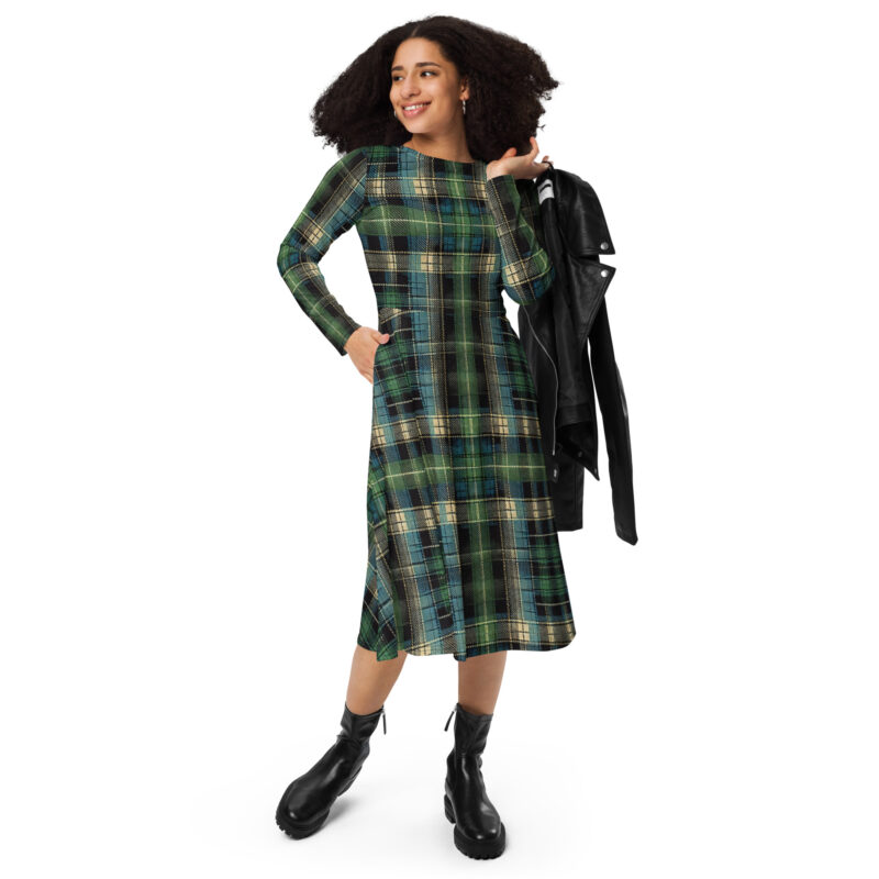 Tartan Muster - Langärmliges Midikleid mit Allover-Druck – Allover – HOB Products