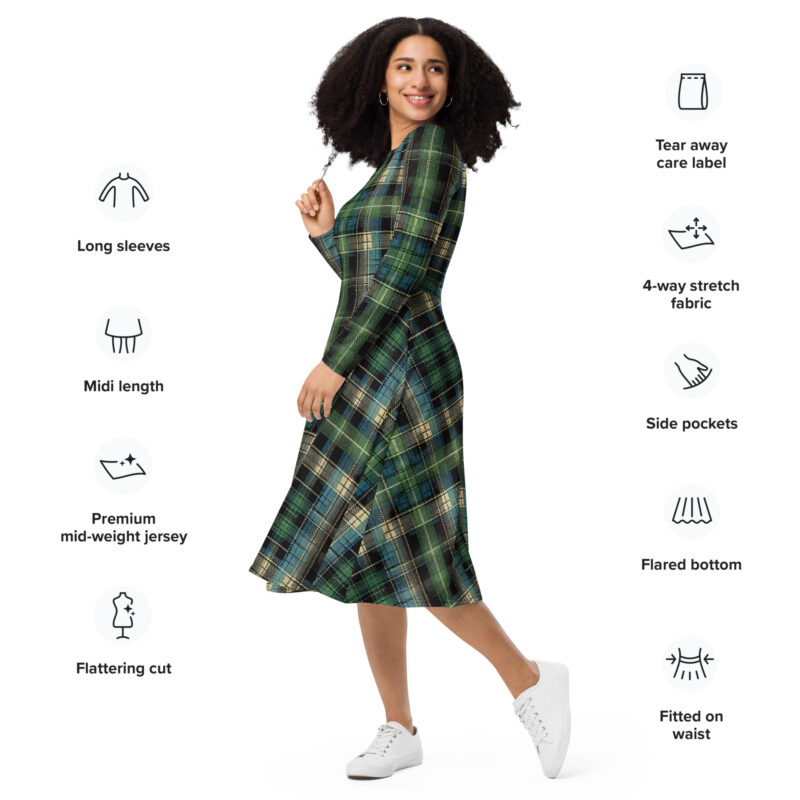 Tartan Muster - Langärmliges Midikleid mit Allover-Druck – Allover – HOB Products