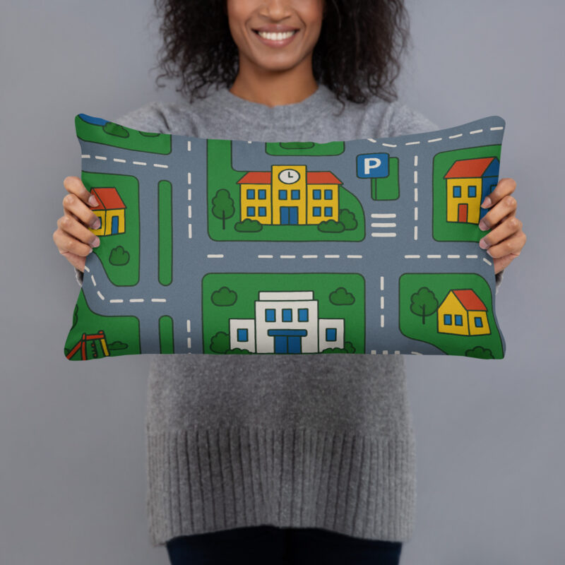 „Zurück in die Mini-Metropole“ – Basic-Kissen – Allover – HOB Products