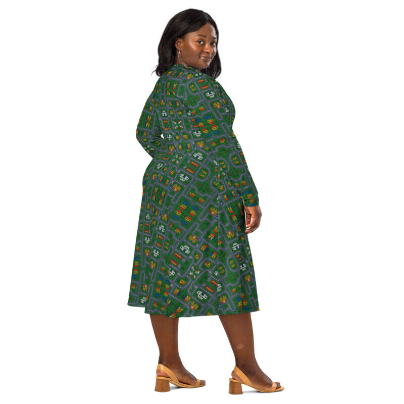 „Zurück in die Mini-Metropole“ – Langärmliges Midikleid mit Allover-Druck – Allover – HOB Products
