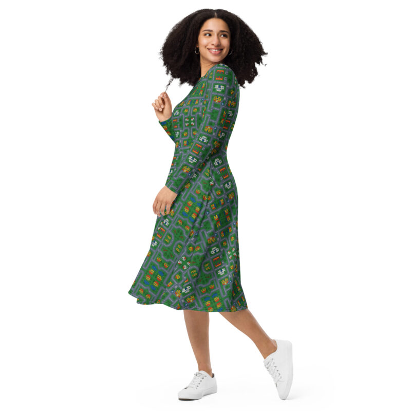 „Zurück in die Mini-Metropole“ – Langärmliges Midikleid mit Allover-Druck – Allover – HOB Products