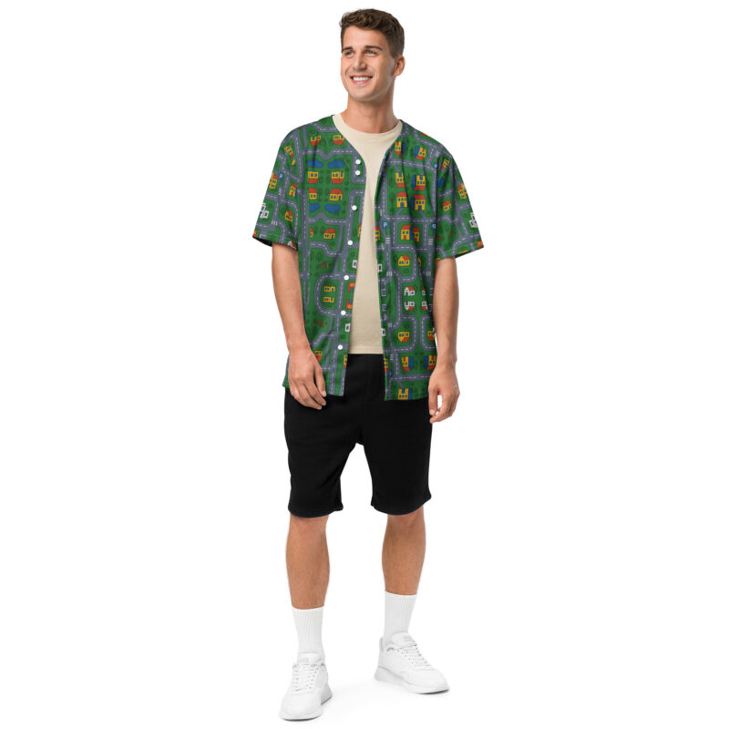 „Zurück in die Mini-Metropole“ – Recyceltes Baseball-Trikot – Allover – HOB Products
