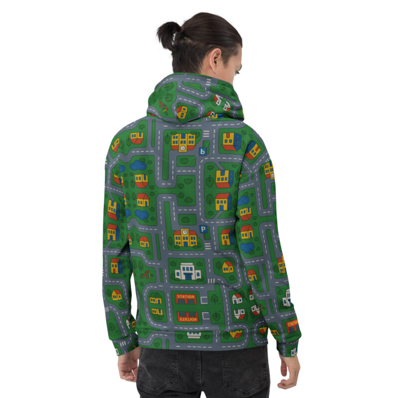 „Zurück in die Mini-Metropole“ – Unisex-Kapuzenpullover – Allover – HOB Products
