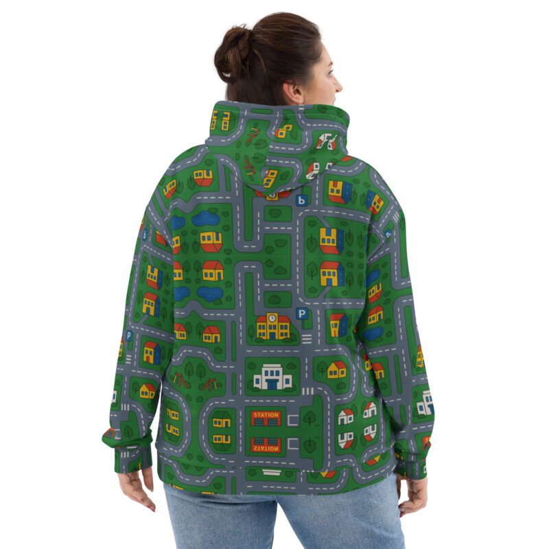 „Zurück in die Mini-Metropole“ – Unisex-Kapuzenpullover – Allover – HOB Products