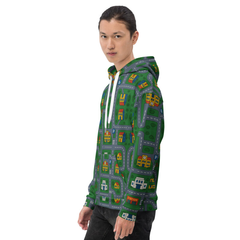„Zurück in die Mini-Metropole“ – Unisex-Kapuzenpullover – Allover – HOB Products