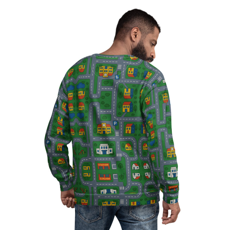 „Zurück in die Mini-Metropole“ – Unisex-Pullover – Allover – HOB Products