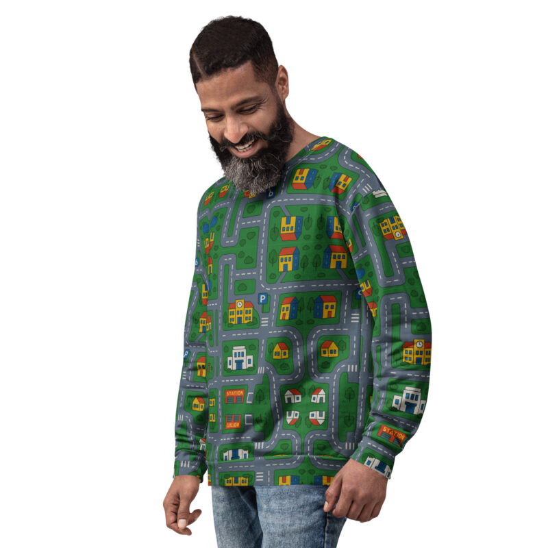 „Zurück in die Mini-Metropole“ – Unisex-Pullover – Allover – HOB Products