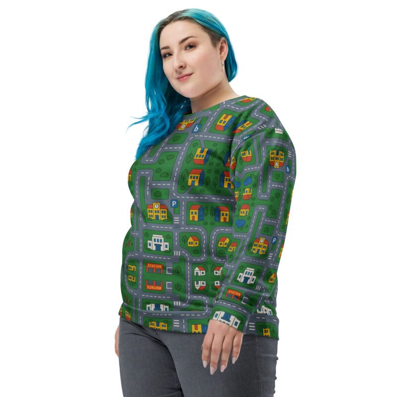 „Zurück in die Mini-Metropole“ – Unisex-Pullover – Allover – HOB Products
