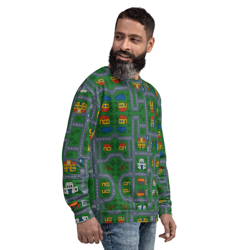 „Zurück in die Mini-Metropole“ – Unisex-Pullover – Allover – HOB Products