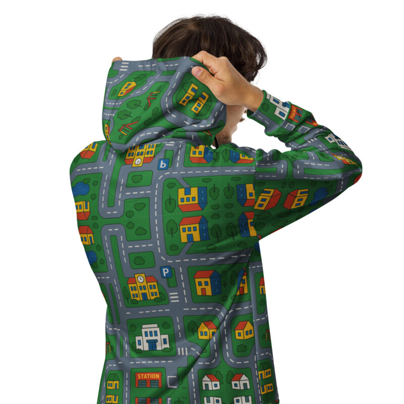 „Zurück in die Mini-Metropole“ – Unisex Zip-Hoodie – Allover – HOB Products