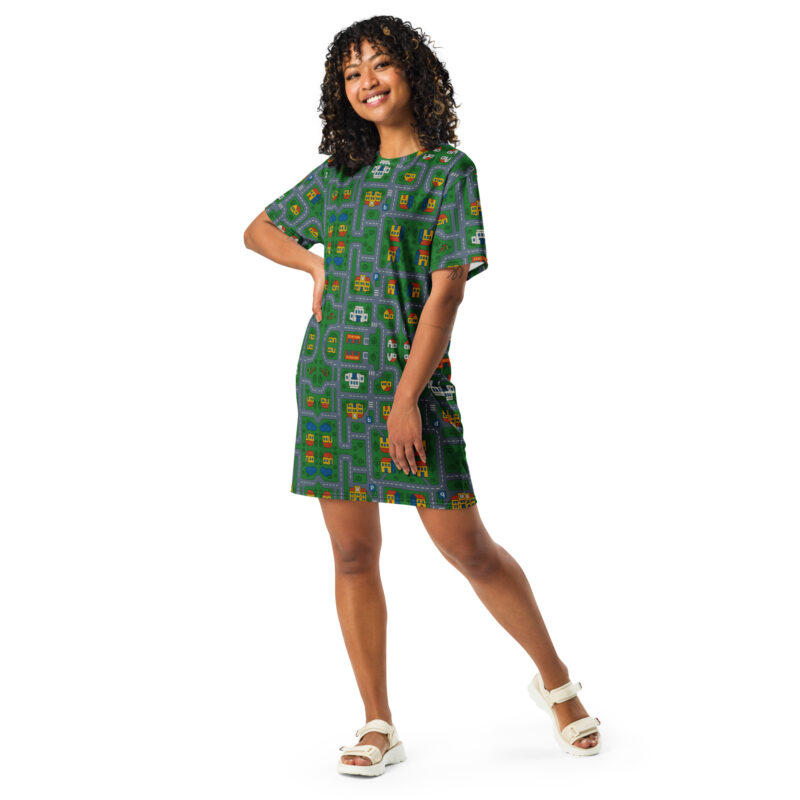 „Zurück in die Mini-Metropole“ – T-Shirt-Kleid – Allover – HOB Products